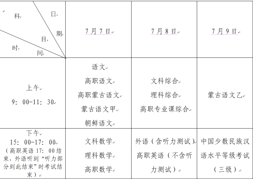 一言为定！2020年 内蒙古普通高考各科时间表→